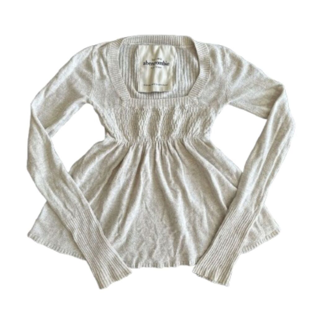 Vintage Abercrombie & Fitch Y2K Babydoll Sweater Top Smocked Cream size Medium